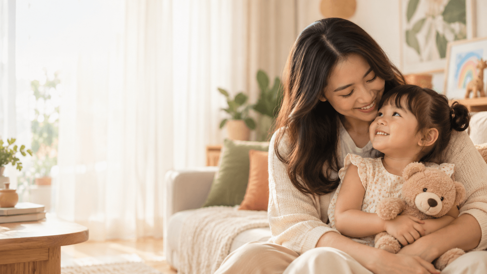 Ibu dan anak di rumah dalam suasana hangat